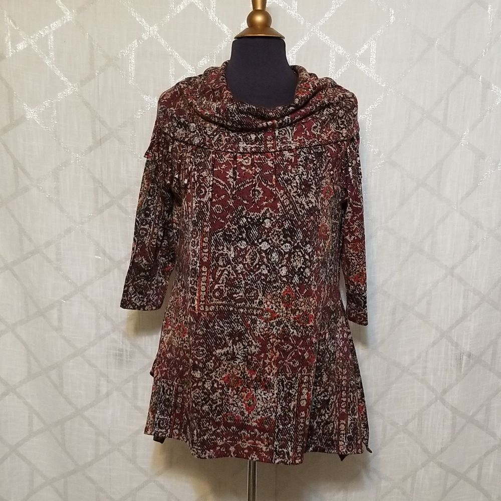 Hannah Boho Top Large Fringe Cowl Neck Lagenlook Stretch